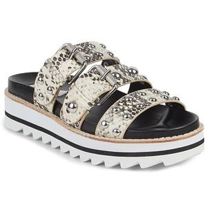 Caia Snakeskin-Embossed Studded Platform Slides